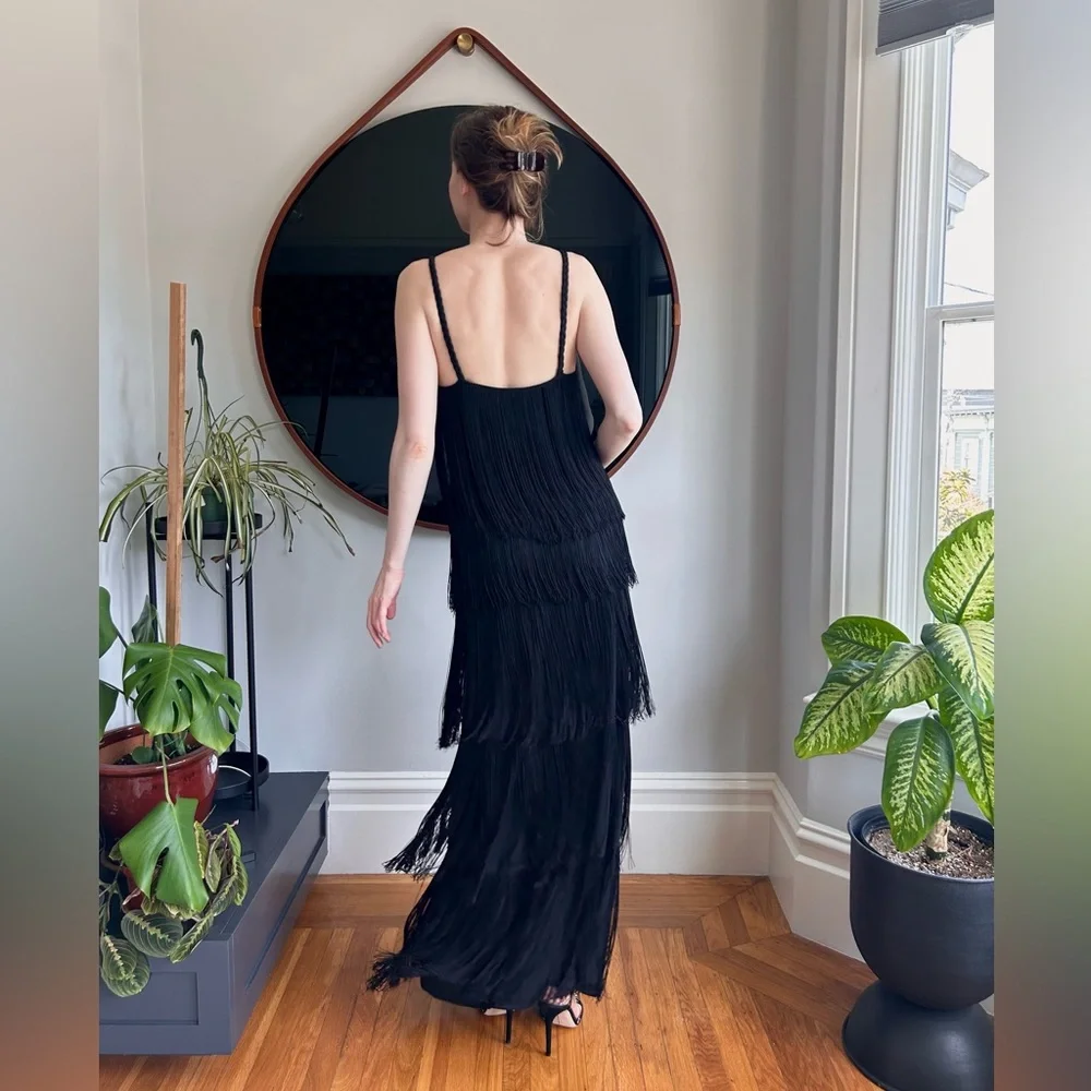 Vintage 1970s fringe column dress, size 38, black - Picture 4 of 4